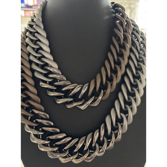 Lafayette Italy Chunky Multilayer Chain Necklace Metallic Silver & Brown Tones - Picture 3 of 15